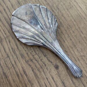 Vtg Small 5'' Silver Plated ART DECO Purse Hand Held Banity MIRROR Shell Style